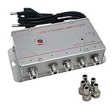 FAST WORLD SHOPPING – Amplificatore Segnale Antenna TV 4 Uscite | Amplificatore Antenna TV da Interno Trasmissione Digitale Terrestre per Decoder e Televisori | Centralino e Sdoppiatore Segnale