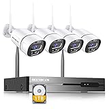 BEENOCAM Kit telecamera di sorveglianza WiFi esterno, 8 CH 3 MP NVR e 4 pezzi 1296P video sorveglianza senza fili con,rilevamento di movimento e viso, visione notturna, avviso e-mail, impermeabile, 1