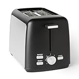 Amazon Basics Tostapane 2 Fette con 7 Livelli di Doratura e Vassoio Raccogli Briciole Estraibile, Slot Extra Larghi, 800W, Nero