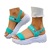 Generico Sandali Donna Estive Sportive -Sandali Donna con Plateau e Cinturino Largo Tacco Spesso Design Lettere per Uso Quotidiano Estivo