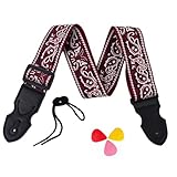 COYUN Tracolla Chitarra Elettrica Regolabile,Guitar Strap Acustica, Cinghie Per Chitarra In Cotone, Bohémien Vintage Ricamata, Con 3 Plettri,Per Chitarre Acustiche,Elettriche,Bassi-Accessoires Guitare