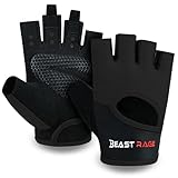 BEAST RAGE Guanti da fitness traspiranti per uomo e donna, guanti per sollevamento pesi, bodybuilding, palestra, esercizio antiscivolo, crossfit bodybuilding, ciclismo (L, NERO)