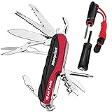 Coltello Multiuso e 5 in 1 morpilot Flintstone Set 15 in 1 Fire Starter con fischietto e coltellino svizzero in selce con cacciavite, forbici, sega, bussola, escursionismo ed emergenza