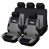AUTOYOUTH Copri sedili Auto Universali | Compatibile con Airbag Laterale | Coprisedili per Sedili Completo Auto, （Nero/Grigio）