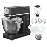 Electrolux Assistent 800 E6KM1-8BPT Impastatrice Planetaria 1200W, 2 Ciotole da 6L e 4L, luce LED, Frusta e Mixer Inclusi, Coperchio per Lievitazione, design elegante Black Pearl