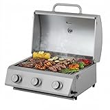 Tarrington House Barbecue a Gas con 3 bruciatori Cathan, Acciaio Inox, 6.6 kW, Coperchio con Termometro, Accensione Elettrica, per Giardino, Balcone, Campeggio, Argento