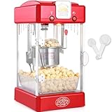VEVOR Macchina per Popcorn 300 W Peso 3,25 kg Bollitore 0,07 kg Produce 3,78 kg per Lotto, Macchina per Popcorn da Tavolo con Porta, Include 2 Cucchiai Vassoio, Stile Teatro, Rosso