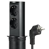 Electraline 62586 Multipresa Pop-up a Scomparsa per Scrivania/Cuina, Tavolo Presa a Incasso 2 Prese Schuko, Diametro Standard 60 mm, Cavo 2 m, Spina Schuko