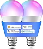 Meross Lampadina LED E27 Smart Compatibile con Apple HomeKit, Siri, Alexa, Google Home e SmartThings, Lampadina WiFi RGBWW, Dimmerabile, Multicolore, Controllo Vocale, 2700k-6500k, 2 Pezzi