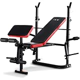 ISE Panca Multifunzione Palestra Casa, Panca Pesi Regolabile con Supporto Bilanciere Schienale Reclinabile Fitness per Allenamento a Casa