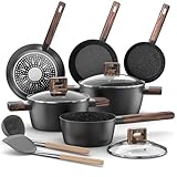 Set Pentole Induzione - 11 Pcs Batteria Pentole e Padelle Antiaderenti Per Tutti i Piani Cottura, Padella da 20/28cm, Padella da 24cm, Pentola da 16/20/24cm con Coperchi, Senza PFOA e PFOS Topbooc