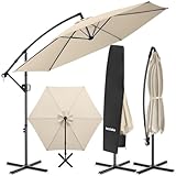 tectake® Ombrellone da Giardino 3x3 m, Ombrellone a Braccio Girevole 360°, Protezione UV 50+, Idrorepellente, Inclinabile, Base in Acciaio a Croce, Manovella, Arredamento Giardino - Beige