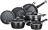 Tognana Sphera, Batteria di pentole e padelle, Set con 3 padelle, 2 casseruole, 1 pentola, 3 coperchi in vetro, 9 Pezzi, Alluminio, Nero