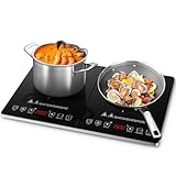 AMZCHEF Piastra a Induzione 2 Fuochi, Piano Cottura Induzione 2 Fuochi con Controllo Indipendente, Livelli di Potenza Multipli, 20 Livelli di Temperatura, Timer 3 ore, 3500W, Blocco di Sicurezza