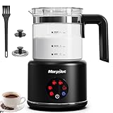 Milk Frother, Morpilot Montalatte Elettrico in Vetro, 6 in 1 Funzione, Capacità 250ml Per Schiumare o 500 ml Per Riscaldare Latte, Design Diviso, Nero