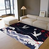 HOBBOY Tappeti giapponesi Art Runner 100 x 200 cm eleganti gru bianche che volano sopra le onde oceaniche Tappeti a pelo basso stampati Ciliegio rosso Decorazione del pavimento