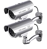 2 x telecamera finta di sicurezza | Telecamera di sorveglianza CCTV Simulata per uso interno o esterno con luce LED lampeggiante
