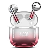 Cuffie Bluetooth, Auricolari Bluetooth 5.4 Incorporato Driver da 14.2mm, Cuffie Wireless con Bassi Icmmersivi, IP7 Impermeabili Cuffiette Bluetooth, 40H Cuffie Senza Fili con Display LED, Rosso