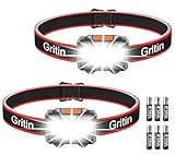 Gritin Lampada Frontale, [2 Pezzi] Super Luminosa Torcia Frontale LED con 3 Modalità di Illuminazione, IPX5 Impermeabile e Leggero Lampada da Testa per Campeggio, Corsa, Pesca (6 Batterie Incluse)