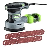 WORKPRO Orbitale 125mm, Rotorbitale 300W 7000-13000 OPM, Eccentrica con Aspirazione e Contenitore Polvere, 20 Pezzi Carta Abrasiva