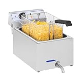 Royal Catering RCEF 15E Friggitrice Professionale Friggitrice Elettrica (17 L, 3.000 W, Termostato, Intervallo della temperatura 60-200 °C, Rubinetto di scarico) Acciaio Inox