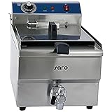 SARO FT 13 - Friggitrice da 13 l, con rubinetto di scarico, vasca arrotondata con zona fredda, regolazione della temperatura da 0 a 180 °C, elemento riscaldante estraibile, da 3,3 kW