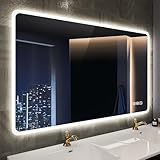 STARLEAD Specchio-Bagno-con-Luce e Bluetooth 70x100cm, Specchio-Bagno-LED con Antifog, 3 Colori Luce, Dimmerabile, IP44, Vetro Temperato HD, Memoria, Orizzontale/Verticale