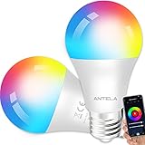 ANTELA Lampadine LED Alexa Inteligente WiFi E27, Dimmerabile Lampadina Smart 9W 1000ML 72W equivalente, RGB & 2700K-6500K bianco freddo caldo, compatibile con Alexa/Google Home, 2 pezzi