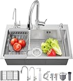 Set Lavello da Cucina in Acciaio Inox - Nero/Grigio, Vasca Singola Multifunzionale con Rubinetto Estraibile, Dispenser di Sapone, Purificatore Dacqua E Accessori (60x45 Cm) Silver 68 X 45 cm