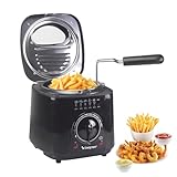 BEPER P101FRI100 Friggitrice elettrica 1L, 850-950W,Cestello in acciaio removibile, Coperchio con oblò, Filtro rimovibile lavabile, Temperatura regolabile, Piedini antiscivolo, Nero