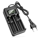 Wowfast Caricatore per batteria 18650, caricabatterie intelligente agli ioni di litio con display LCD: caricatore rapido 2 in 1 per batterie da 3,7V - compatibile universalmente con 26650, 18650