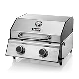 TAINO Compact 2.0 S - Barbecue da tavolo a 2 fuochi, in acciaio inox, compatto, da campeggio