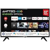 Antteq AG32H3 32 Pollici TV Smart (80cm) Android TV LED con Google Voice Assistance Chromecast Bluetooth Google Play Store DAZN/Netflix/Prime Video/YouTube Wifi Triple Tuner (DVB-C/S2/-T2)