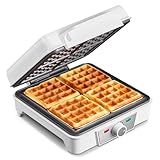 Macchine per Waffle Belgici 4 Porzioni – Waffle Maker 1200W con 5 Livelli di Doratura, Piastra Antiaderente, Anti-Tracimazione e Spie Luminose