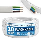BM Electric YDYp Flat NYM-J - Cavo di installazione piatto da 3 × 2,5 mm², profili da 11 × 6 mm, conduttori in rame 300/500 V, colore grigio PVC Sheath, installazione fissa per stanze dry/vapore