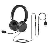 Amazon Basics - Cuffie Over-Ear per Computer con Cavo, Microfono Regolabile, Connessione da 3,5 mm, Controllo Cablato con USB-A, Pieghevoli, Cuffie per Ufficio, Smartphone, PC, Laptop, Nero