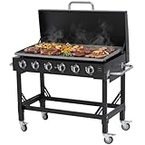 METRO PROFESSIONAL Barbecue a Gas Dayton con 6 Bruciatori, Area Cottura 108x53 cm, Acciaio Nero, con Ruote e Telo di Copertura, 22.2 kW