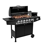 Amig - Barbecue a gas Fireplus 6+1 da 12,9 kW - Acciaio inox nero - Modello GRILL-6F - Barbecue XXL con carrello e termometro - Dimensioni: 138 x 52 x 103 cm - 7 bruciatori e ripiano laterale