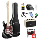 Donner - Set con chitarra elettrica, DST-152B, HSS Pickup Coil Split, 1 metro, con amplificatore, custodia, capotasto, tracolla, accordatore, corde, cavo, plettri, nero