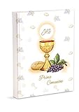 Album Fotografico, Prima Comunione, 23X30 Cm, 56 Pagine Bianche e 4 Pagine Diario Personalizzabili, in Cartoncino Spesso e Resistente Intervallate da Pergamino