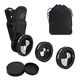 YACSEJAO Set di obiettivi 3 in 1 per cellulare, obiettivo fotocamera portatile, obiettivo super grandangolare, obiettivo macro, clip per obiettivo fish-eye per smartphone e tablet PC