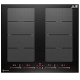 AMZCHEF Piano cottura a induzione 4 fuochi con 2 zone flessibili, con funzionamento silenzioso, 9 livelli di potenza e funzione booster - funzione BBQ, pausa e mantenimento in caldo, 60cm, 7400W