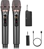 ALPOWL WXM Microfono Wireless, Microfono Karaoke con 192KHZ/24Bit, Professionale UHF Cordless Dynamic Mic System, Sistema PA Ricevitore Ricaricabile per Amplificatore Vocale(Nero)
