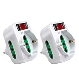EXTRASTAR Adattatore Multipresa Tripla,con protezione sovraccarico ed interruttore,Adattatori da Schuko a Spina Piccola 10A,Spina Rotante,Bianco,Confezione da 2