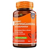 Ashwagandha 1100mg - 120 Capsule vegane con Bioperine® - Polvere di radice di Aswagandha naturale ad alta resistenza - Integratore di Ashwaganda adatto ai vegani - Prodotto da Nutravita