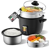 Cuociriso, da 1 litri con vaporiera, cuociriso con pentola interna antiaderente, prepara zuppe, stufati, cereali, funzione di mantenimento in caldo (nero B)