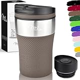 Milu Tazza termica da viaggio per caffè 210ml - 100% a Prova di perdite - Isolata Tazza di caffè e tè da portare via Tazza Termica da bere in acciaio inossidabile - Caldo e freddo - Marrone