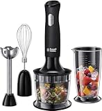 Russell Hobbs Frullatore A Immersione,3 In 1: Frullatore (bicchiere 700 Ml), Tritatutto (500 Ml), Frusta Per Montare, 2 Velocità, Zuppe, Yogurt, Salse, Frusta, Lavastoviglie Ok, Nero 24702-56