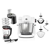 Bosch Serie 6 Planetaria MUMS6EW22, Potente Motore da 1600 W, Ciotola XXL da 5.5 L in Acciaio Inox, Frusta e Ganci, Dischi Vari, Frullatore, Accessori Inclusi Lavabili in Lavastoviglie, Bianco