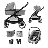 Maxi Cosi Zelia Select Trio, Passeggino Trio Con Seggiolino Auto, 0-4 anni (0-22 kg), Passeggino Neonato Compatto e Reversibile, Seggiolino Auto CabrioFix S i-Size e Borsa Passeggino, Grigio